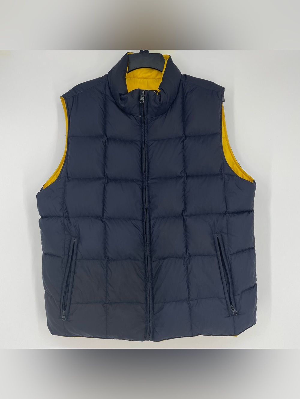 Vtg Lands End Goose Down Lined Men's L Blue and Yellow Reversible Puffer Vest
